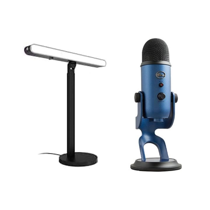 لوجيتك جي إضاءة ليترا بيم إل إكس مزدوجة الجوانب بدون RGB لبث المحتوى مع مايكروفون بلو ييتي يو إس بي للألعاب لون أزرق