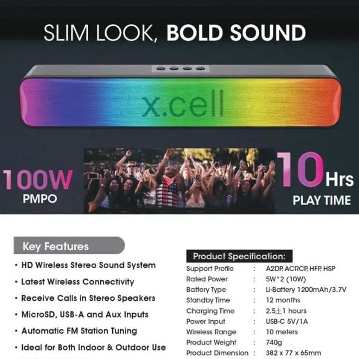 Xcell Hi-Fi Stereo Bluetooth Speaker 100W PMPO – Black | Model XL-SP312-100W-PMPO