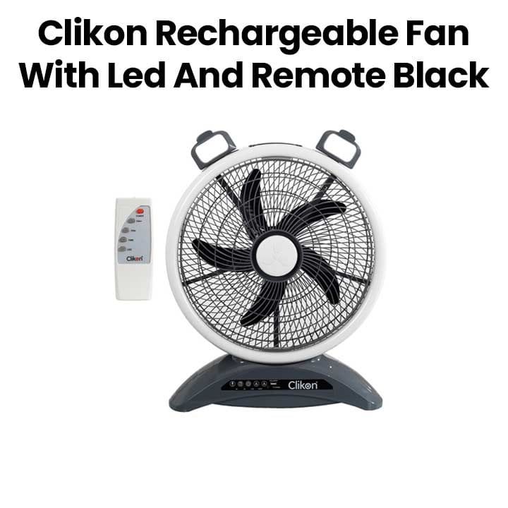Clikon Rechargeable Fan with LED & Remote 7000mAh – Black |CK2025-BLK