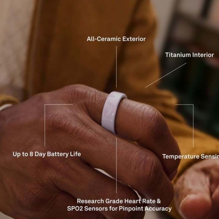 Oura Ring 4 Ceramic Smart Ring Health Activity Tracker – Cloud (Ring Size 7)| JZ90-57460-07