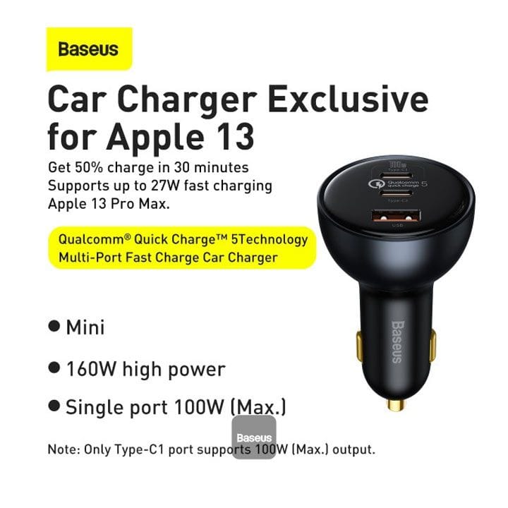 Baseus Qualcomm Quick Charge 5 Multi-Port Fast Car Charger – Black | TZCCZM-0G