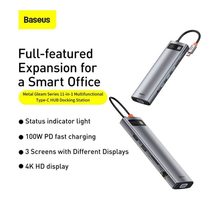 بايسوس قاعدة متعددة الوظائف 11 في 1 سلسلة Metal Gleam بمنفذ Type-C – أسود | CAHUB-CT0G