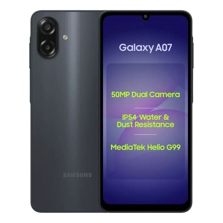 Samsung Galaxy A07 LTE Smartphone 4GB RAM 64GB Storage – Black | SM-A075FZKDMEA