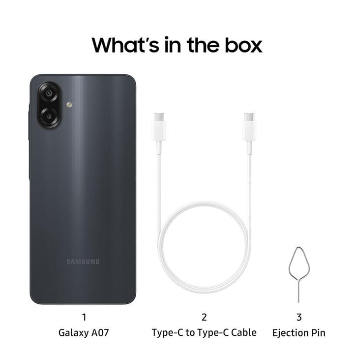 Samsung Galaxy A07 LTE Smartphone 4GB RAM 64GB Storage – Black | SM-A075FZKDMEA