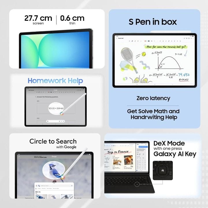 سامسونج جالاكسي تاب إس 10 إف إي جهاز لوحي واي فاي، ذاكرة عشوائية 8 جيجابايت، سعة تخزين 128 جيجابايت، باللون الفضي، SM-X520NZSAMEA