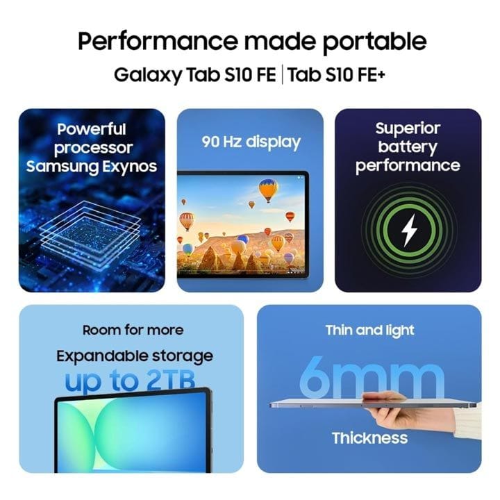 Samsung Galaxy Tab S10 FE 5G Tablet 8GB RAM 128GB Storage – Blue | SM-X526BLBAMEA