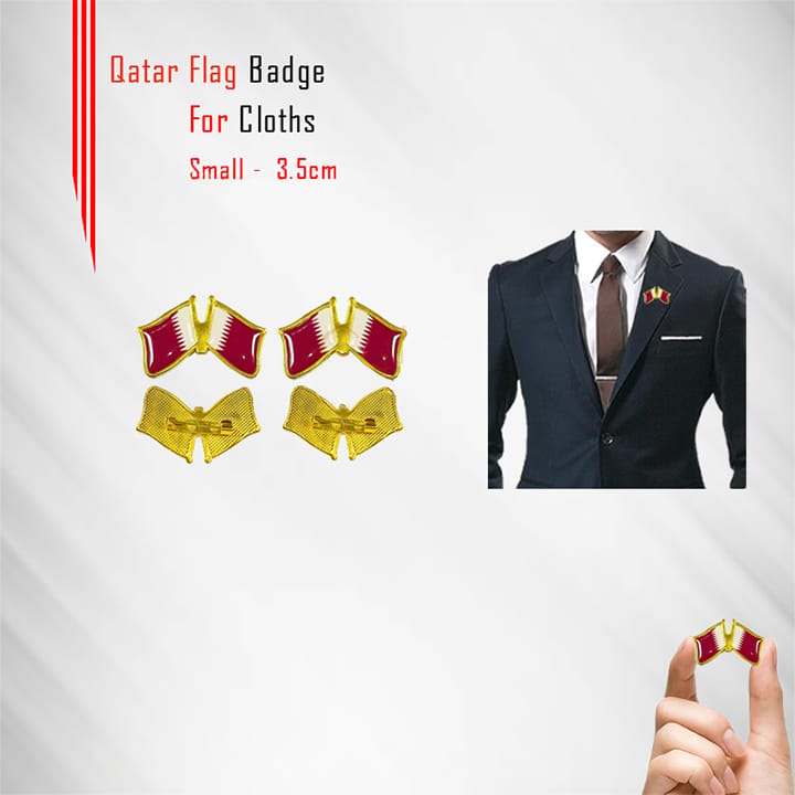 Jumbo Print Qatar Flag Badge Twin Pack For Clothes - Gold
