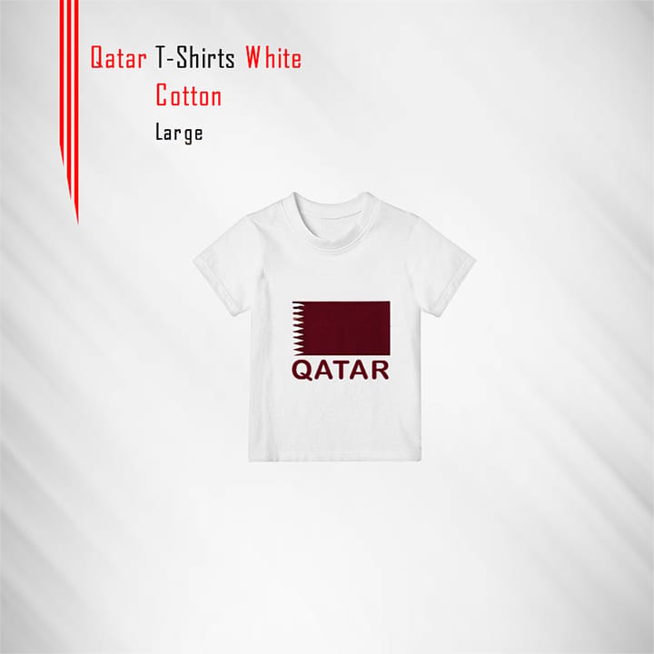 Jumbo Print White T-Shirt With Qatar Flag - White (Large)