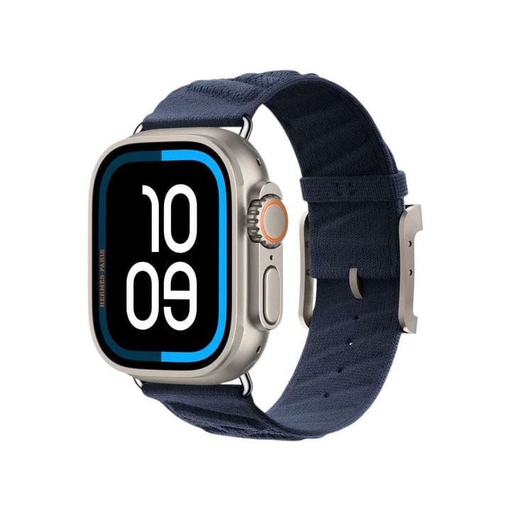 Hermès Apple Watch Ultra 3 GPS + Cellular 49mm Natural Titanium Case | Bleu Nuit En Mer