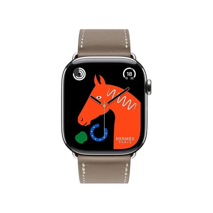 Hermès Apple Watch Series 11 46mm Silver Titanium Case | Étoupe | Single Tour