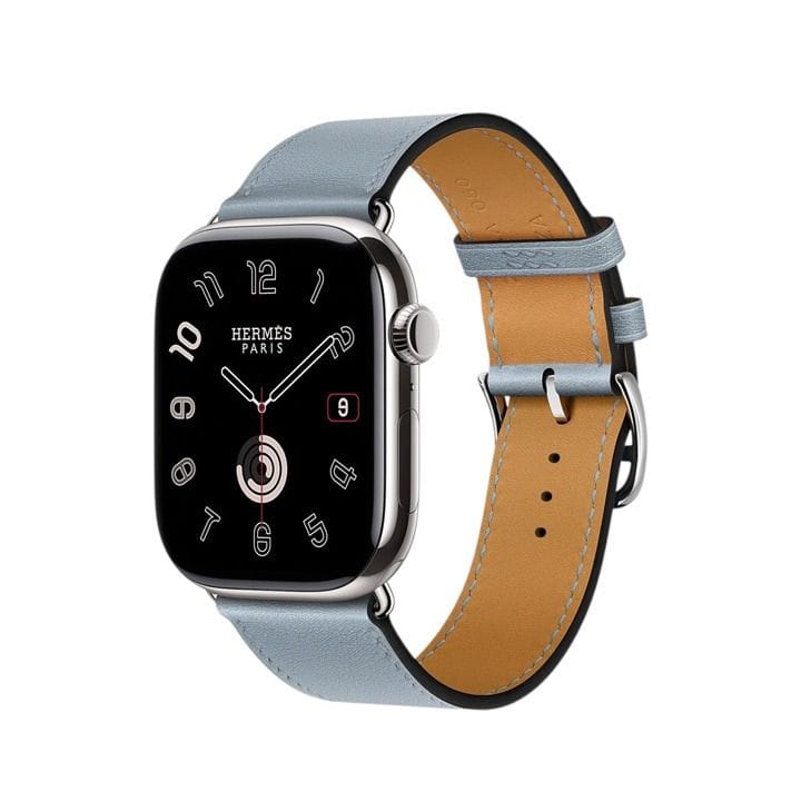 Hermès Apple Watch Series 11 46mm Silver Titanium Case – Bleu Lin | Single Tour