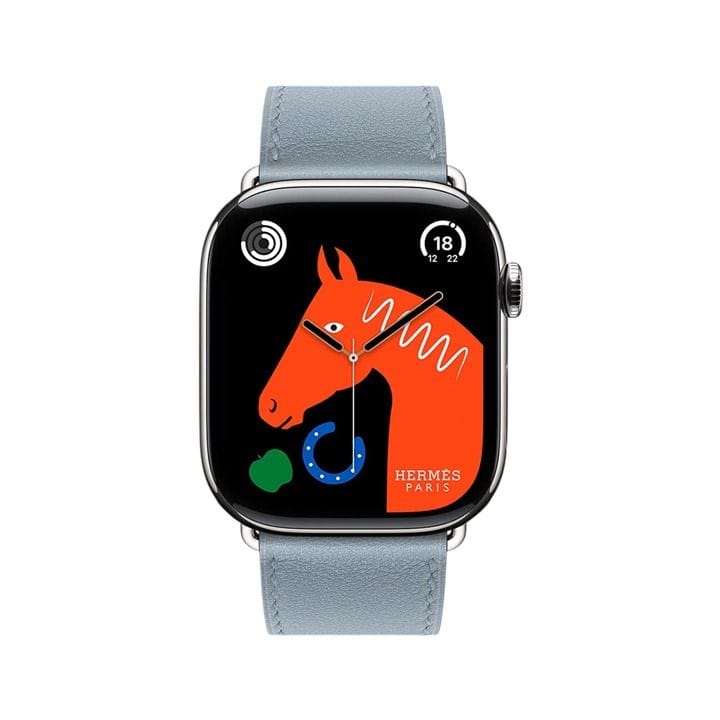 Hermès Apple Watch Series 11 46mm Silver Titanium Case – Bleu Lin | Single Tour