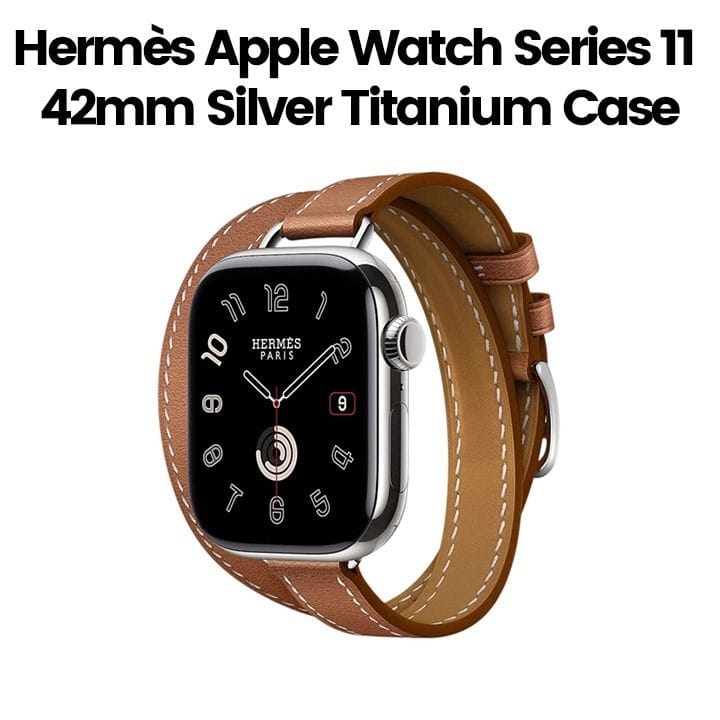 Hermès Apple Watch Series 11 42mm Silver Titanium Case – Gold | Attelage Double Tour