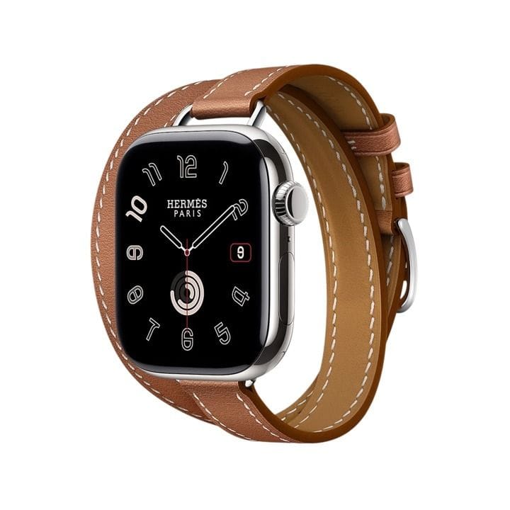 Hermès Apple Watch Series 11 42mm Silver Titanium Case – Gold | Attelage Double Tour