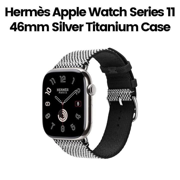 Hermès Apple Watch Series 11 46mm Silver Titanium Case – Noir/Ecru | Woven Single Tour