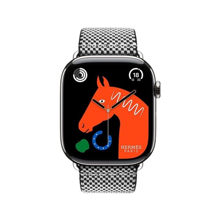 Hermès Apple Watch Series 11 46mm Silver Titanium Case – Noir/Ecru | Woven Single Tour