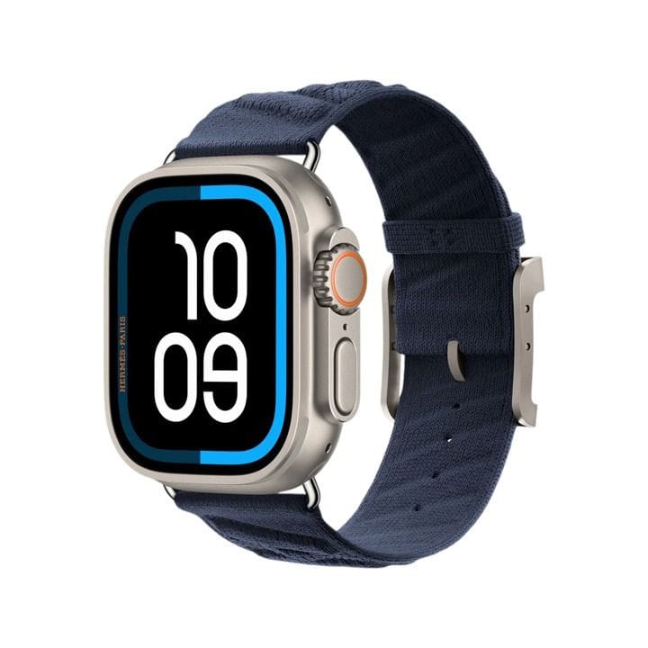 Hermès Apple Watch Ultra 3 GPS + Cellular 49mm Natural Titanium Case – Bleu Nuit En Mer