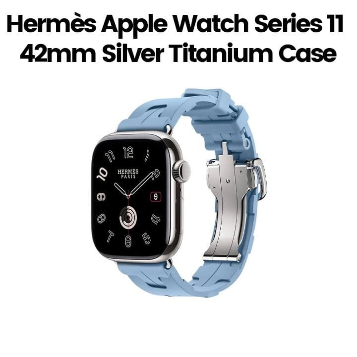 Hermès Apple Watch Series 11 42mm Silver Titanium Case – Bleu Pastel | Kilim Single Tour