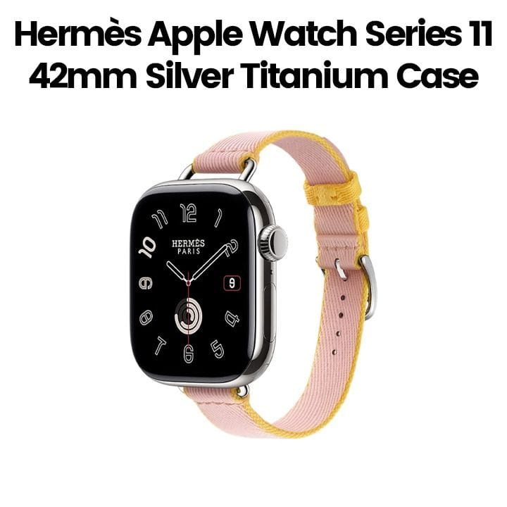 Hermès Apple Watch Series 11 42mm Silver Titanium Case |Rose Sakura Jaune de Naples