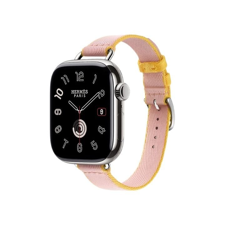Hermès Apple Watch Series 11 42mm Silver Titanium Case |Rose Sakura Jaune de Naples