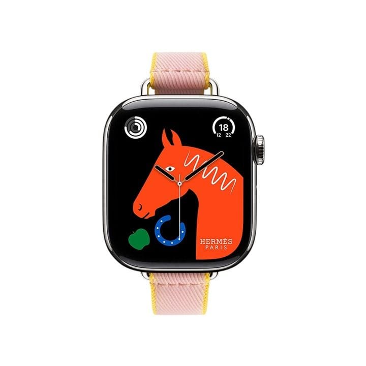Hermès Apple Watch Series 11 42mm Silver Titanium Case |Rose Sakura Jaune de Naples