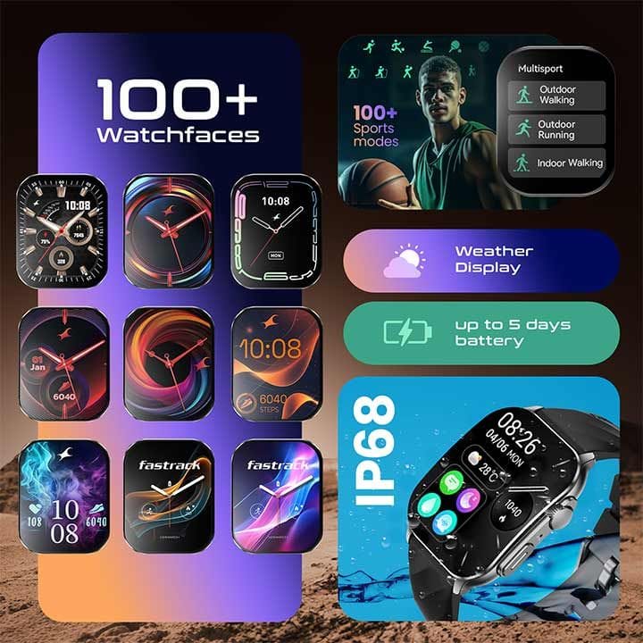Titan Fastrack Horizon S1 Smart Watch 1.96″ AMOLED Bluetooth Calling Health Suite – Black (Silicone Strap) | 38166QP01