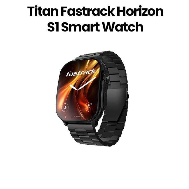 Titan Fastrack Horizon S1 Smart Watch 1.96″ AMOLED Bluetooth Calling Health Suite – Black (Metal Strap) | 38166NM01