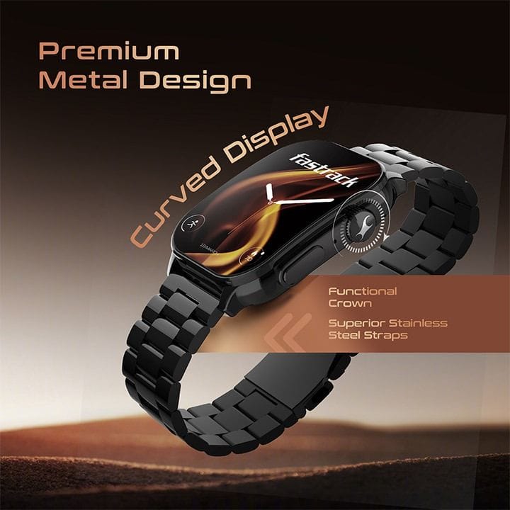 تيتان فاستراك ساعة ذكية هورايزن S1 ‎1.96‎ بوصة أموليد مكالمات بلوتوث نظام الصحة لون أسود (حزام معدني) | 38166NM01