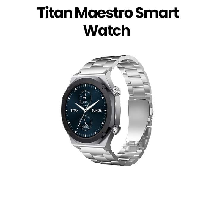 Titan Maestro Smart Watch 1.43″ AMOLED Stainless Steel AOD Extra Strap – Silver | 90208KM01