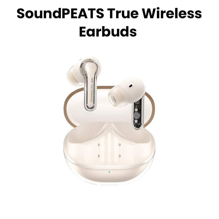 SoundPEATS True Wireless Earbuds BT 5.3, 40H Playtime, ENC, App Control |Clear Beige