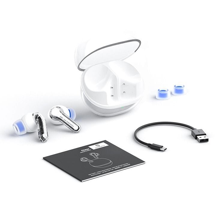 سماعات أذن لاسلكية حقيقية SoundPEATS، بلوتوث 5.3، 40 ساعة تشغيل، إلغاء الضوضاء، تحكم عبر التطبيق – أبيض شفاف