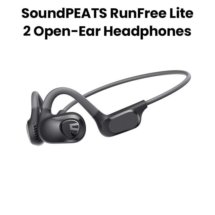 SoundPEATS RunFree Lite 2 Open-Ear Air Conduction Headphones BT 5.3, 15H Playtime – Black | RunFree Lite 2 Black
