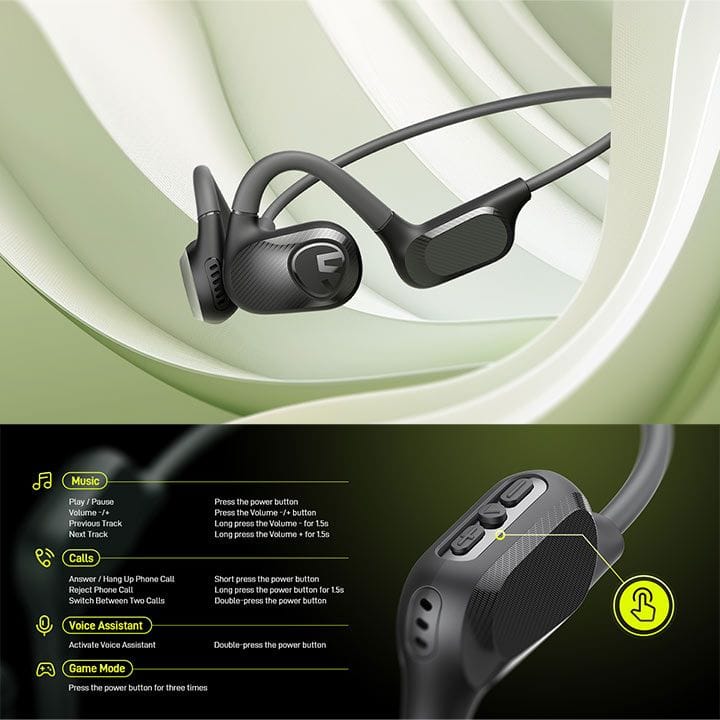 SoundPEATS RunFree Lite 2 Open-Ear Air Conduction Headphones BT 5.3, 15H Playtime – Black | RunFree Lite 2 Black