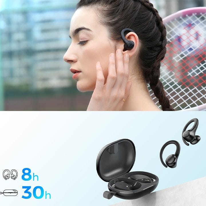سماعات أذن لاسلكية حقيقية مع خطاف للأذن SoundPEATS Wings 2، بلوتوث 5.1، 30 ساعة تشغيل، تحكم عبر التطبيق – أسود