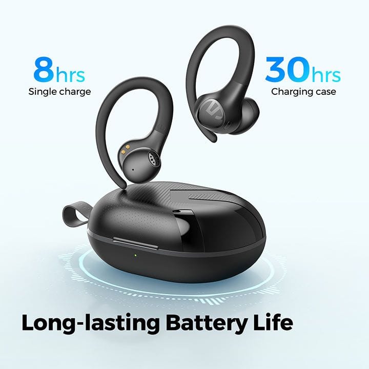 سماعات أذن لاسلكية حقيقية مع خطاف للأذن SoundPEATS Wings 2، بلوتوث 5.1، 30 ساعة تشغيل، تحكم عبر التطبيق – أسود