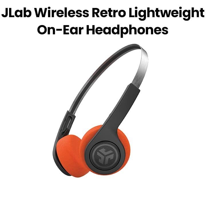 JLab Wireless Retro Lightweight On-Ear Headphones BT 5.0, 20+H Playtime, Multipoint – Black | HBREWIND2RBLK4