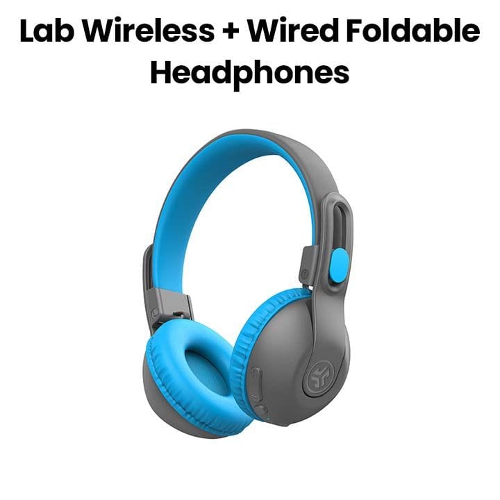 JLab Wireless + Wired Foldable Headphones BT 5.3, 65+H Playtime, Lab Share – Blue | HBKSTU2RGRYBLU122