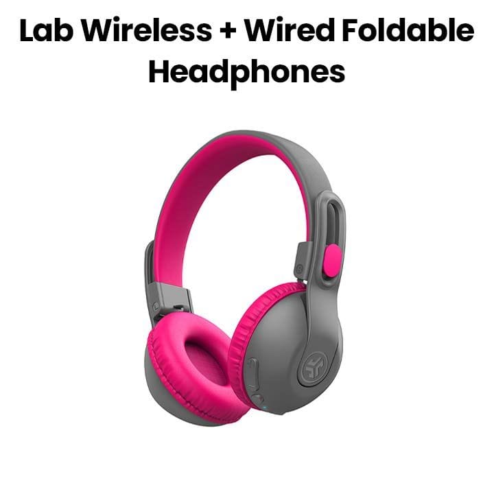 JLab Wireless + Wired Foldable Headphones BT 5.3, 65+H Playtime, Lab Share – Pink | HBKSTU2RGRYPNK122