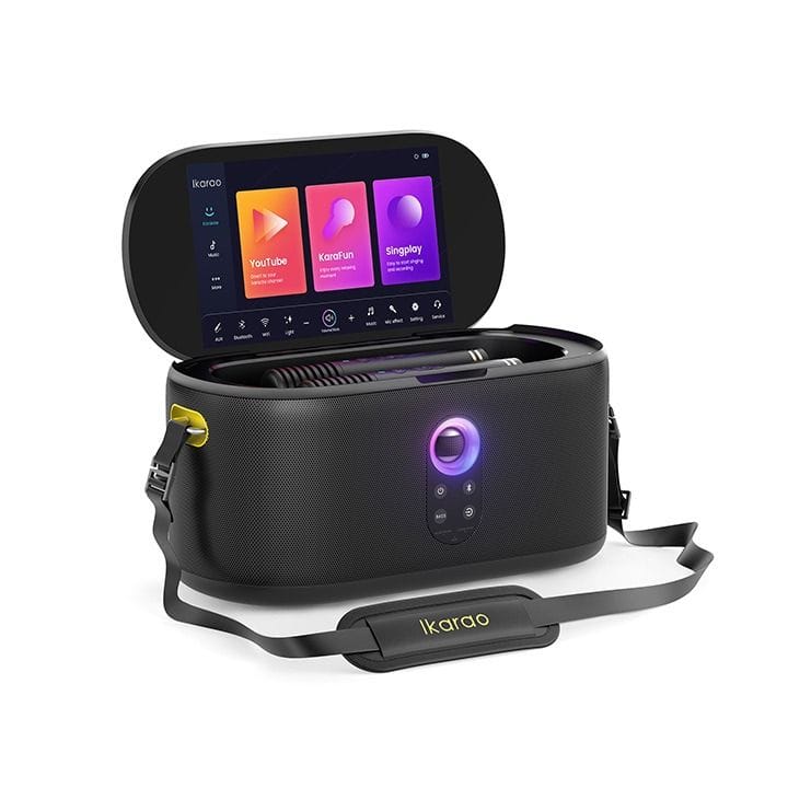Ikarao Smart Party Speaker 280W with 10.1″ HD Screen, Wireless Mic, Wi-Fi, HDMI, RGB – Black | Shell S1
