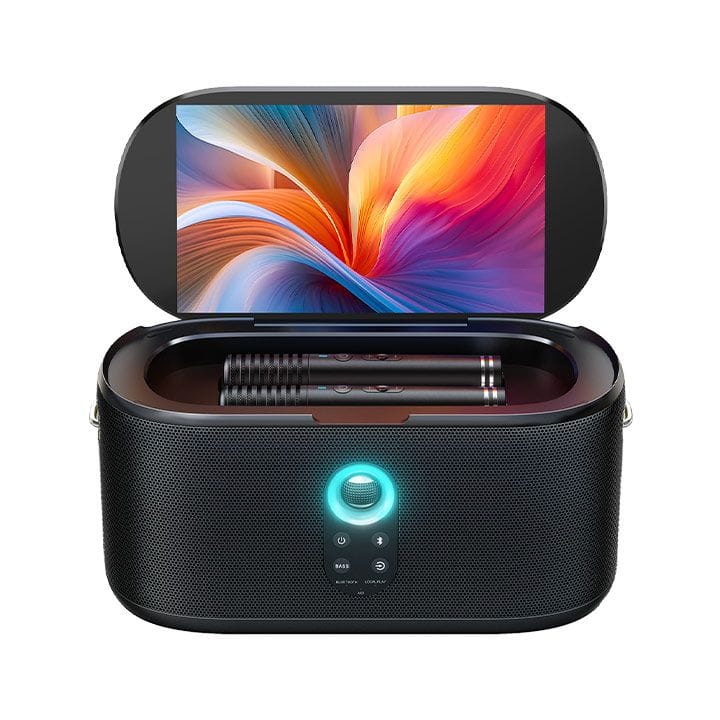Ikarao Smart Party Speaker 280W with 10.1″ HD Screen, Wireless Mic, Wi-Fi, HDMI, RGB – Black | Shell S1