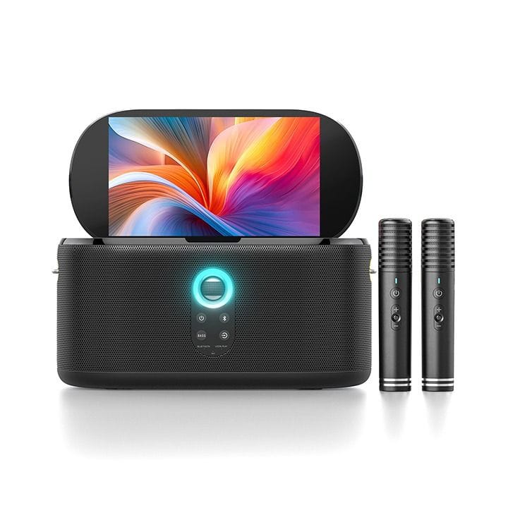 Ikarao Smart Party Speaker 280W with 10.1″ HD Screen, Wireless Mic, Wi-Fi, HDMI, RGB – Black | Shell S1