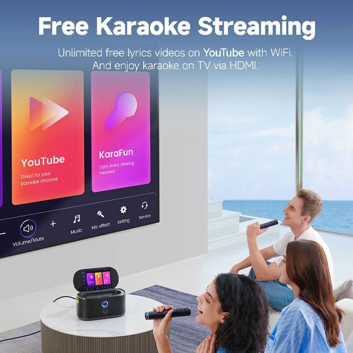 Ikarao Smart Party Speaker 280W with 10.1″ HD Screen, Wireless Mic, Wi-Fi, HDMI, RGB – Black | Shell S1