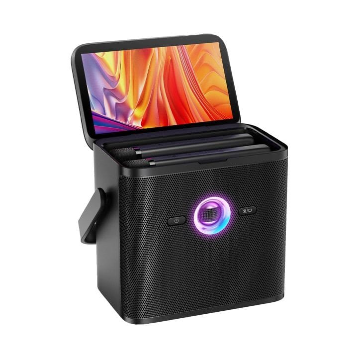 Ikarao Smart Party Speaker 80W with 7″ HD Screen, Wireless Mic, Wi-Fi, HDMI, RGB – Black | Shell S3