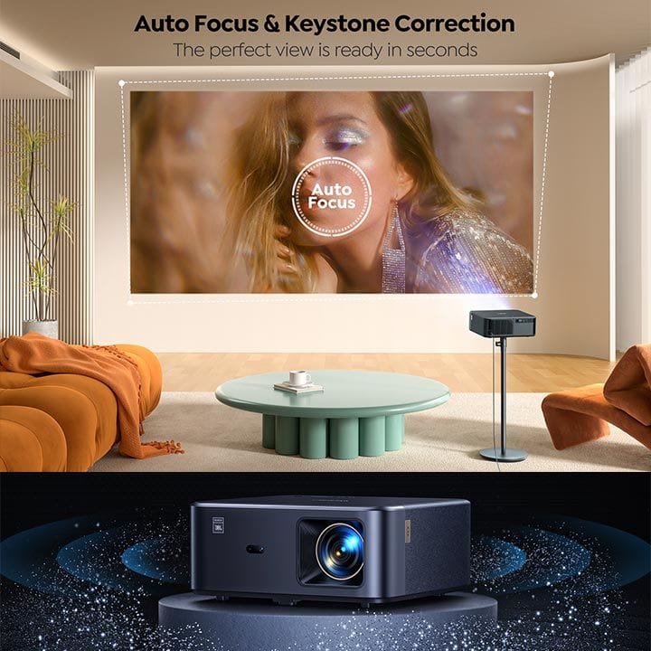 Yaber Smart Projector 800 ANSI Lumens, 1080P, JBL Dual 10W, Dolby, Auto Focus – Black | K2S