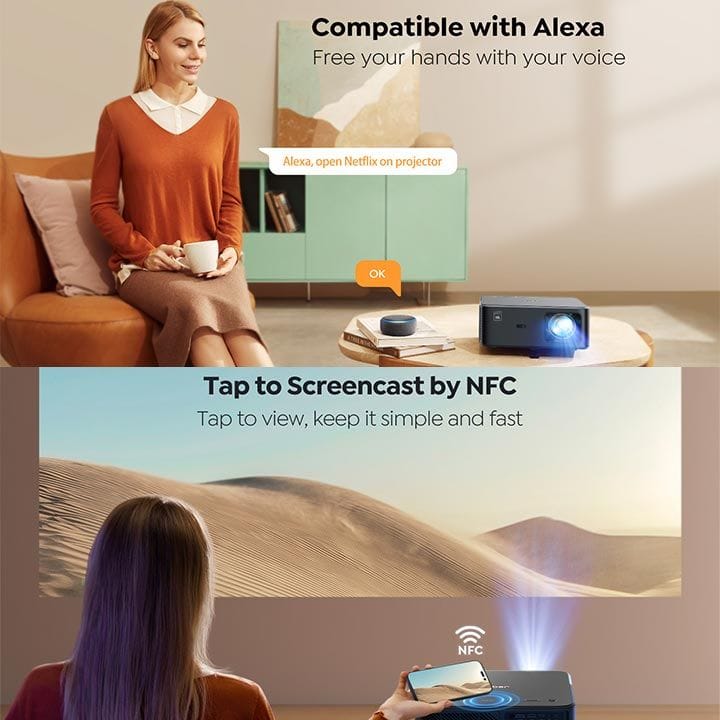 Yaber Smart Projector 800 ANSI Lumens, 1080P, JBL Dual 10W, Dolby, Auto Focus – Black | K2S