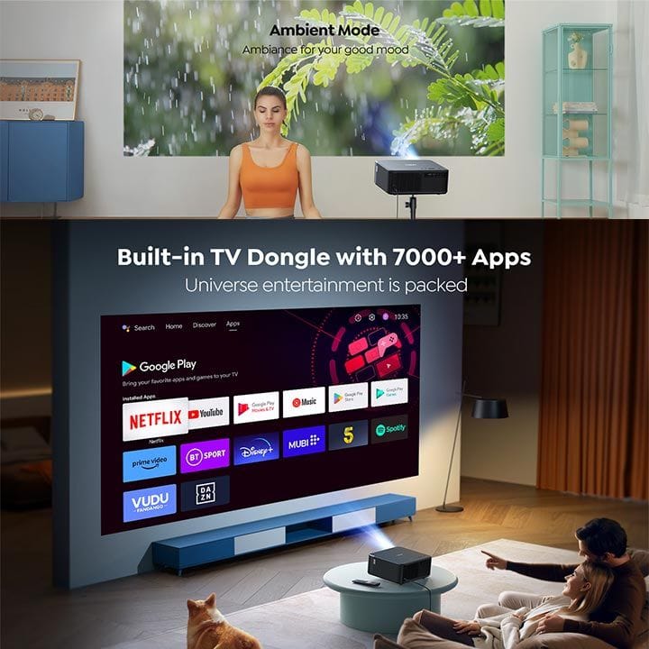 Yaber Smart Projector 800 ANSI Lumens, 1080P, JBL Dual 10W, Dolby, Auto Focus – Black | K2S