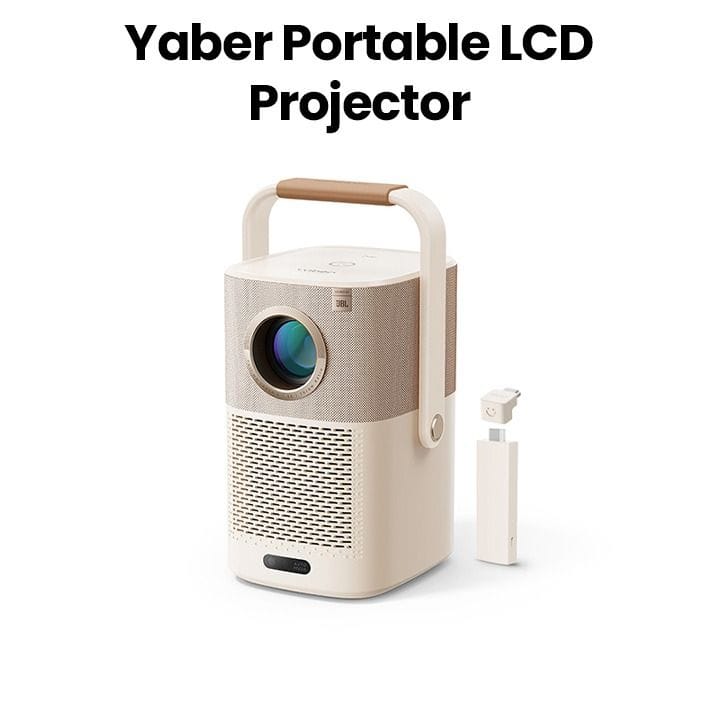 Yaber Portable LCD Projector 450 ANSI Lumens, 1080P, JBL Dual 5W, Dolby, Auto Focus – Cream | T2 Plus
