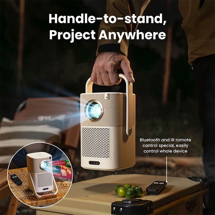 Yaber Portable LCD Projector 450 ANSI Lumens, 1080P, JBL Dual 5W, Dolby, Auto Focus – Cream | T2 Plus
