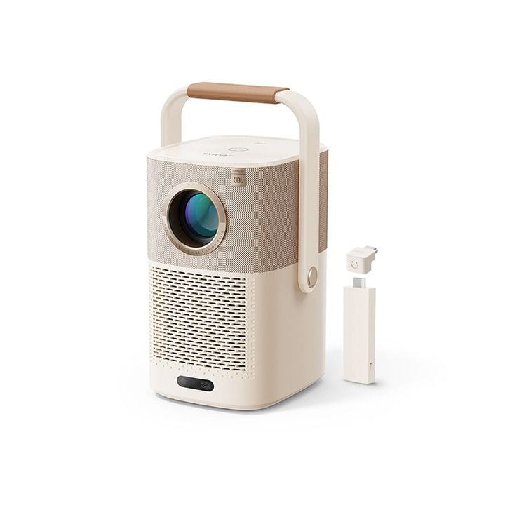 Yaber Portable LCD Projector 450 ANSI Lumens, 1080P, JBL Dual 5W, Dolby, Auto Focus – Cream | T2 Plus