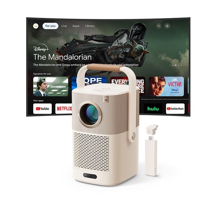 Yaber Portable LCD Projector 450 ANSI Lumens, 1080P, JBL Dual 5W, Dolby, Auto Focus – Cream | T2 Plus